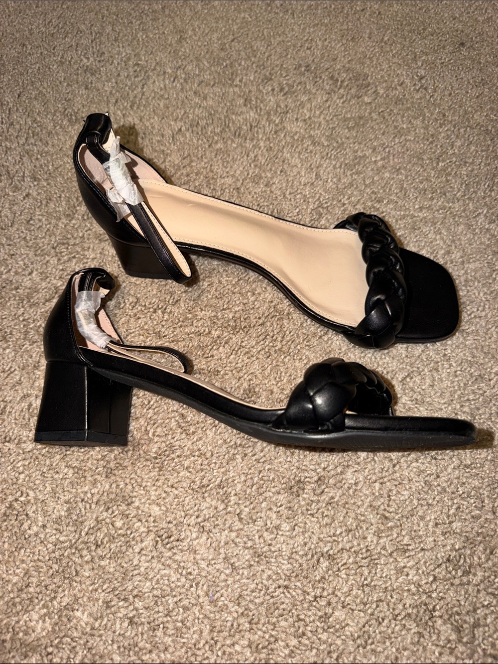 Braided Strap Block Heel Sandals in Black - Women's